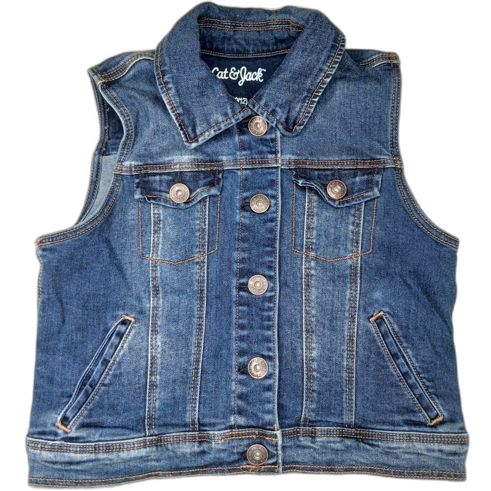Cat & Jack Girls Vest Blue Jean Jacket Classic Denim Style Pockets Size 10/12